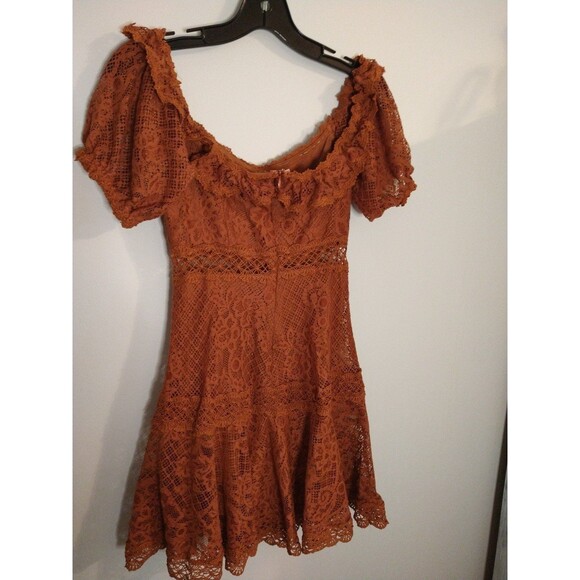 Franco Lace Puff Sleeve off the shoulder mini dress Sm Boho Feminine Cottage Cor - Picture 8 of 12